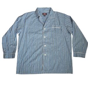 Big Yank Mens Vtg Blue‎ Beige Striped Sleep Shirt Sz XL